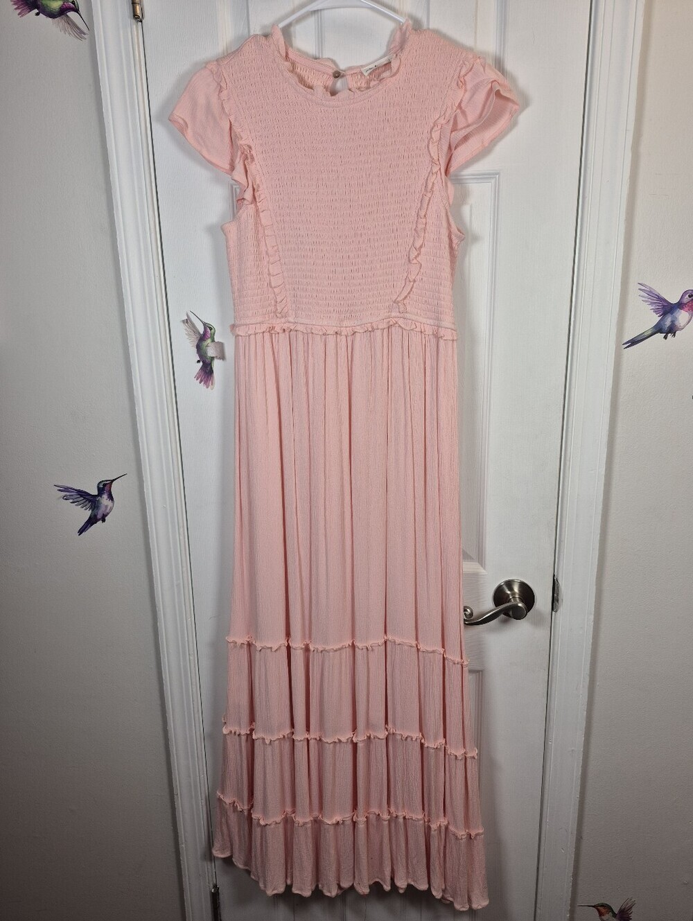 In Bloom Blush Pink Smocked Tiered Maxi Dress S Coquette Cottagecore